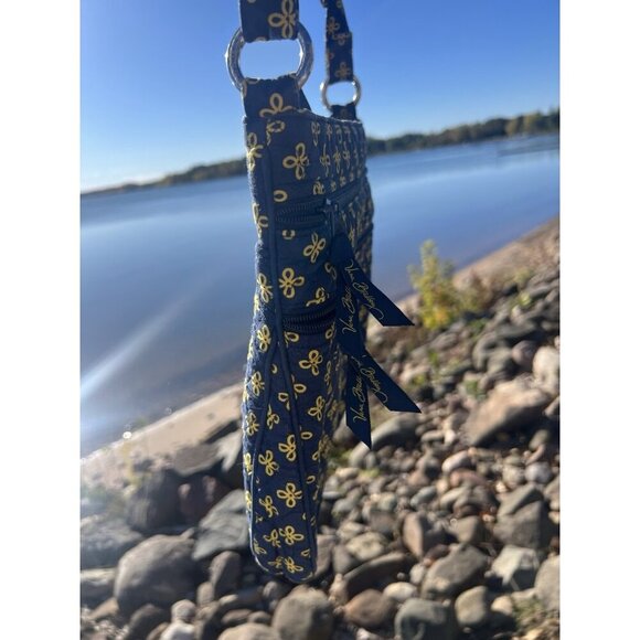 Vera Bradley yellow blue floral Michigan Wolverines triple zip crossbody bag - Picture 5 of 14